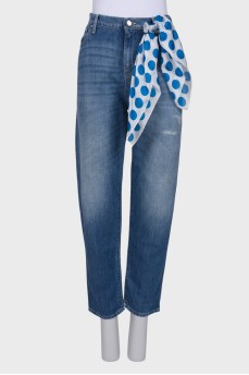 Jeans with removable silk scarf