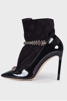 Combined ankle boots with rhinestones