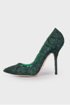 Fishnet green heels 