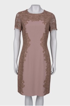 Beige dress with lace inserts