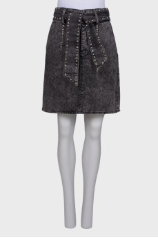 Denim skirt with belt and rhinestones, with tag