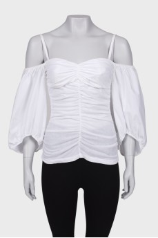 Draped blouse with puffed sleeves
