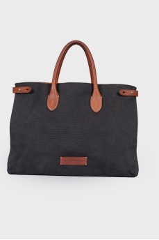 Textile bag with leather inserts