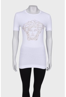 White T-shirt with rhinestone appliqué