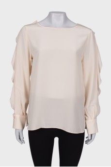 Silk blouse with ruffled sleeves