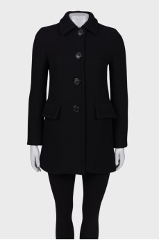 Cropped black wool coat