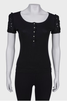 Black knit short sleeve blouse