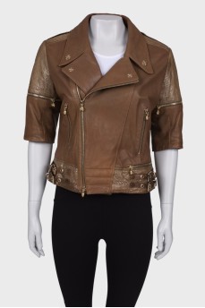 Short sleeve leather jacket