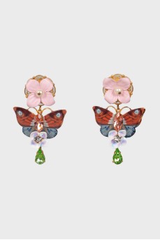 Clip-on earrings Hydrangea & Butterfly Drop