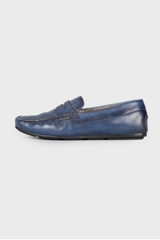 Men's blue leather moccasins