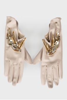 Leather gloves with sequins and rhinestones