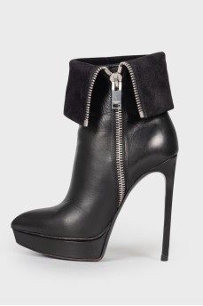 High-heeled leather ankle boots