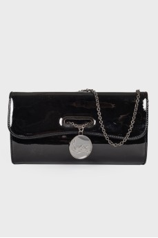 Lacquered clutch bag with chain