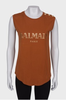 Brown T-shirt with brand logo