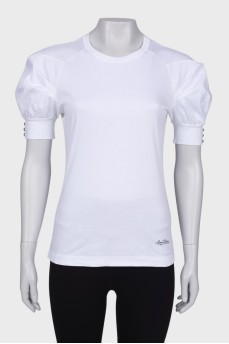 White T-shirt with lantern sleeve