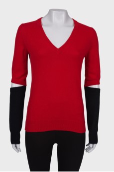 Cashmere sweater with combined sleeves