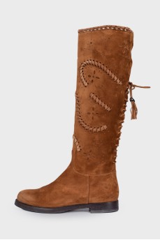Perforated suede boots