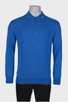 Men's blue long-sleeved wool polo