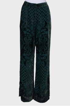 Dark green trousers with velor pattern