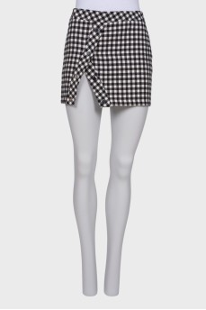 Checkered skirt with front slit