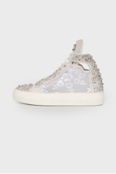 Sneakers with mesh and rhinestones