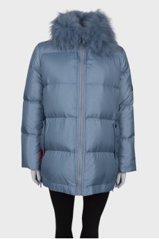 Cropped blue down jacket with tag