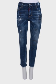 Navy blue distressed print jeans