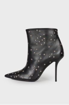 Leather ankle boots with rhinestones