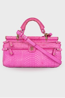 Pink leather tote bag