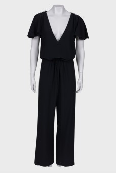 Black jumpsuit with slits on the shoulders