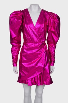 Pink metallic dress with lantern sleeve
