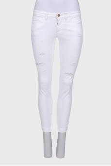 Ripped effect white jeans