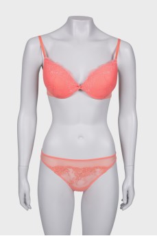 Coral lace lingerie with tag