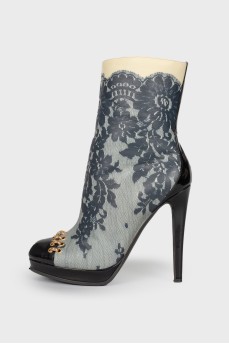 Printed leather ankle boots
