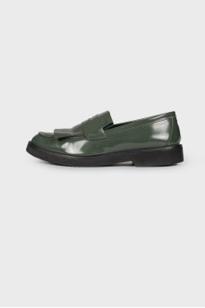 Dark green leather loafers