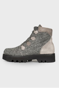Tweed lace-up boots