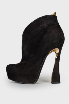 Black and gold suede ankle boots