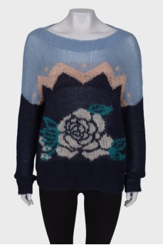 Knitted sweater with print