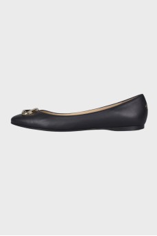 Leather flats with gold-tone hardware