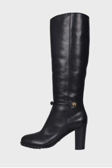 Leather boots with gold-tone hardware