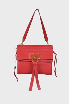 Valentino Coral Red Leather Medium Glam Lock Chain Shoulder Bag