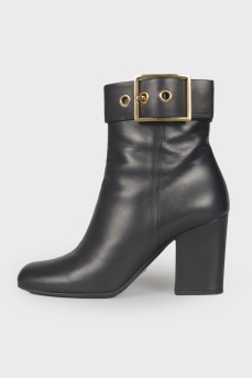 Square toe leather ankle boots