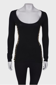 Long sleeve decorated with golden rhinestones