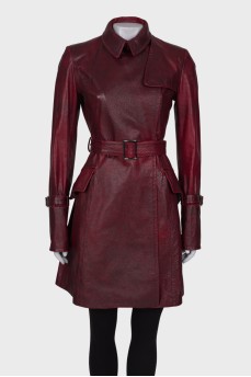 Embossed leather trench coat
