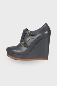Blue wedge ankle boots