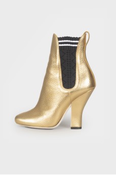 Gold tone leather ankle boots