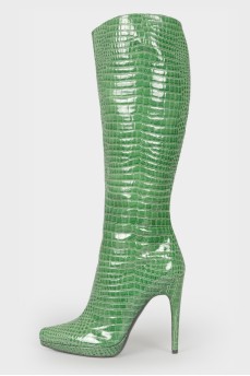 Green embossed boots