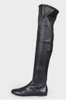 Flat-soled leather over the knee boots