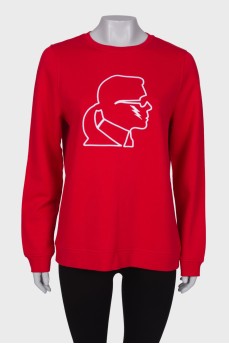 Red sweatshirt with embroidered print