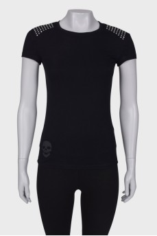 Black T-shirt with rhinestones